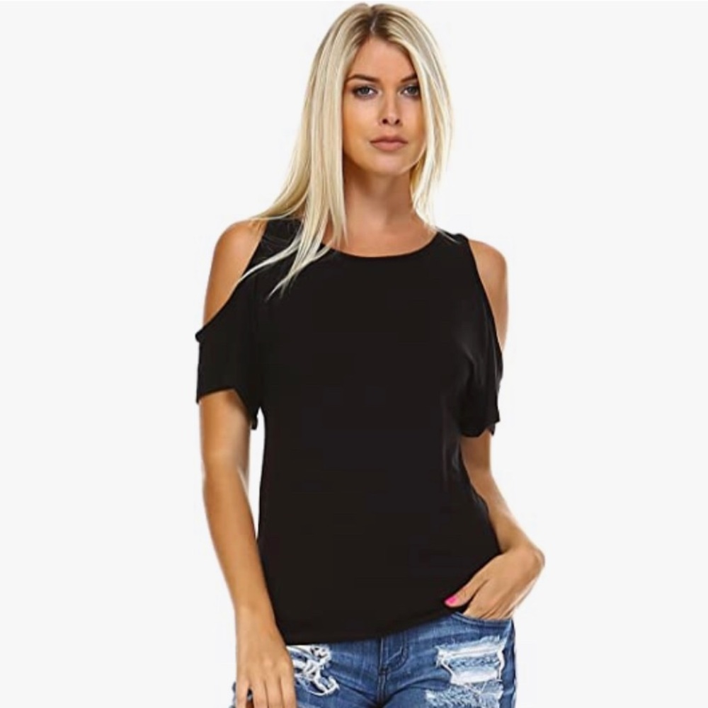 Isaac Liev Cold Shoulder Top 🖤